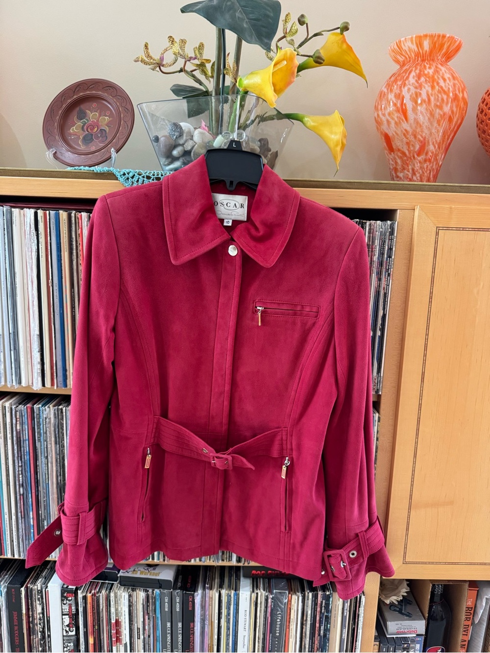 PRICE DROP: NWOT, COLLECTOR.OSCAR de la RENTA,10,lined RASPBERRY LAMBSKIN SUEDE